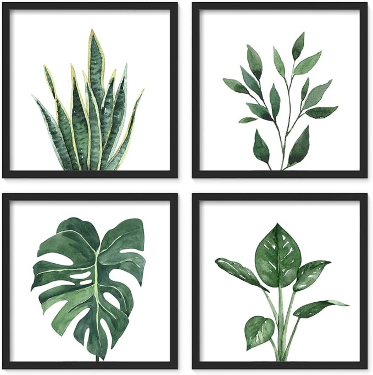 Framed Botanical Bathroom Wall Art Decor, 10x10 Inch 4 Pack Acrylic Sage Green Prints Set, for Spa & Farmhouse Decor for Bath, Restroom, Bedroom, Office Minimalist Decoration (Black)